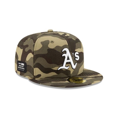 Green Oakland Athletics Hat - New Era MLB Armed Forces Weekend 59FIFTY Fitted Caps USA7628439